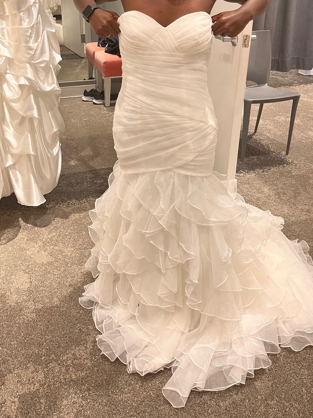 David's Bridal Ivory Strapless Ruffled Mermaid Wedding Dress